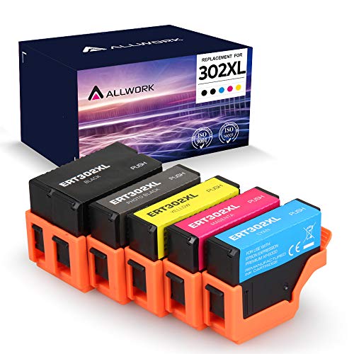 [Upgraded Chip] ALLWORK Remanufactured 302 XL Ink Cartridge Replacement for Epson 302 302xl T302 XL for Epson Expression XP-6000 XP-6100 Inkjet Printer Black Photo Black Cyan Magenta Yellow 5 Pack