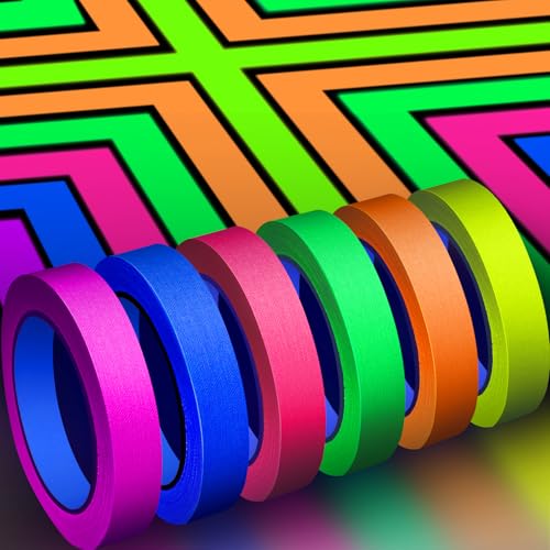 Image of Whaline 6 Colors Neon Gaffer Cloth Tape, Fluorescent UV Blacklight Tape for UV Party (0.6 inch x 60 feet)