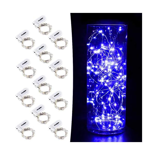 CYLAPEX 12 Stück blaue Lichterkette, batteriebetrieben, sternenklare Lichterkette auf 1 m silberfarbenem Kupferdraht DIY…