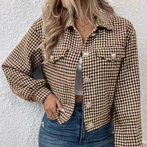 Flannel Shirts for Women Fashion Cropped Plaid Jacket Shacket Button Down 2024 Winter Fall Coats2