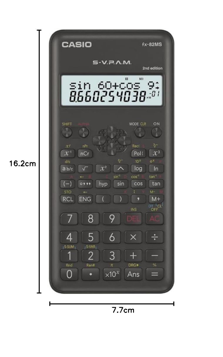 Casio fx-82MS 2nd Edition avec Housse de Protection WYNGS Incluse Noir - Calculatrice Scientifique - Pack de Base