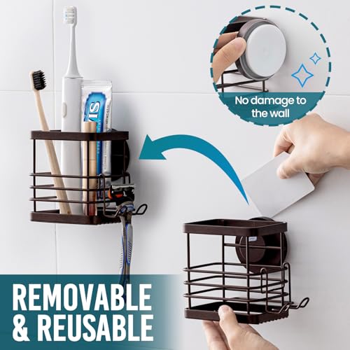 Image of TAILI Patented Suction Cup Toothbrush Holders for Bathrooms, Brown