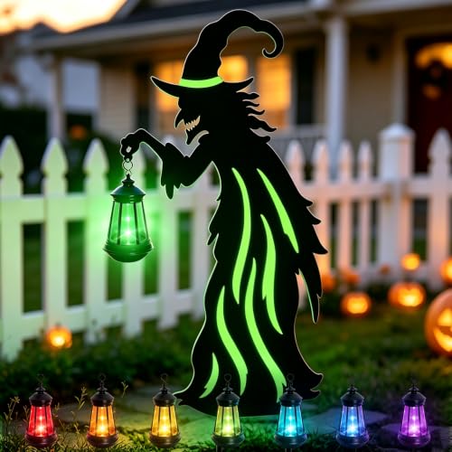 Image of VOOKRY 31.5 inchHalloween Witch Lantern Outdoor Decor,Solar Lighted Witch Stake