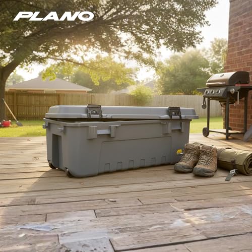 Image of Plano 3 Pack Storage Trunk with Wheels, Gray, Lockable Storage Box, Airline Approved Sportsman Trunk, Hunting Gear and Ammunition Bin, Heavy-Duty Containers for Camping, 108-Quart