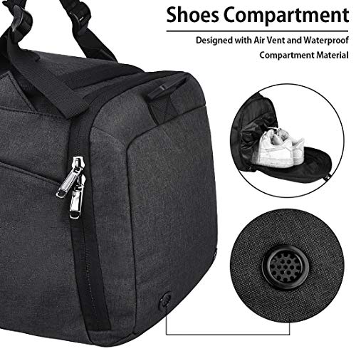 Gym Duffle Bag Waterproof Travel Weekender Bag for Men Women Duffel Bag Backpack with Shoes Compartment Overnight Bag 40L (Black)