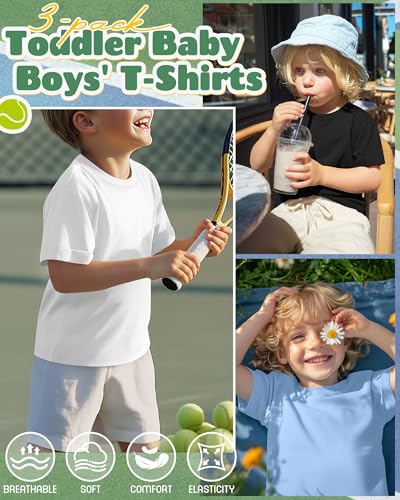 Image of Oakgarden 3 Pack Toddler Boys Crewneck T Shirts | 18M-5T, Short Sleeve Solid Tees, Soft Basic Tops, Baby Summer Clothes, Daycare, Preschool, Playdates, Daily Wear