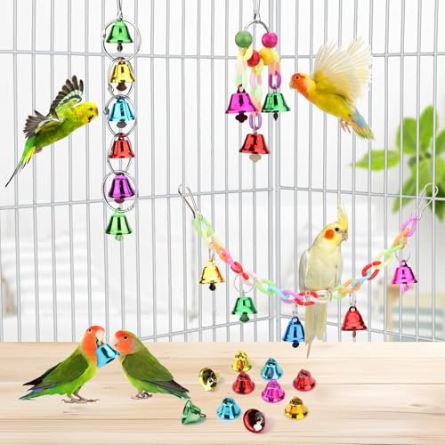 Image of Hypeety Parrot Chew Toys Swing Colorful Bells Chandelier Bird Hanging Toy Parrot Cage Craft Toys Cages African Grey Conure Cockatiel 4PCS Set