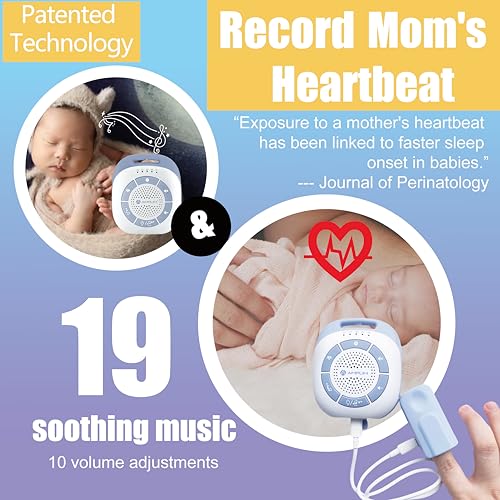 Amplim Baby Sound Machine with Mom’s Heartbeat Recording + 19 White Noise Soothers for Newborns, Infants, Preemies | Portable Colic Relief, Sleep Aid, Nursery Essential for New Moms, Baby Shower - Image 2