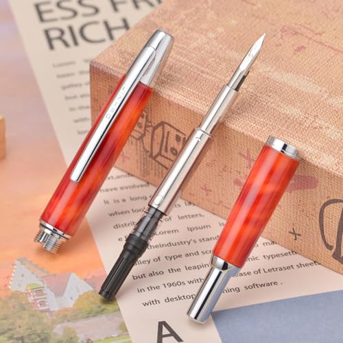 Image of Jinhao 10 Press Fountain Pen with Box, Volcanic Red Retractable Medium Nib with Ink Converter Set (Silver Clip)