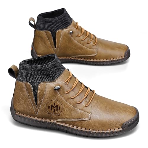 Men's Leather Loafers - Handmade Fashion Casual Slip On Driving Shoes Breathable Mesh and Latex Cushion Lightweight Non-Slip Sole Casual WorkOffice Shoes - Main Image