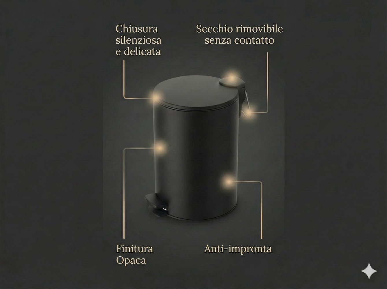 Cestino a Pedale Adelar Spirella 3L Acciaio Opaco Nero