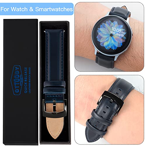Image of OTTOODY Leather Watch Bands Quick Release, Elegant Top Grain Leather Watch Straps for Men & Women, Choice of Color & Width - 18mm, 19mm, 20mm, 21mm or 22mm Wristbands Bracelet for Watch & Smartwatch