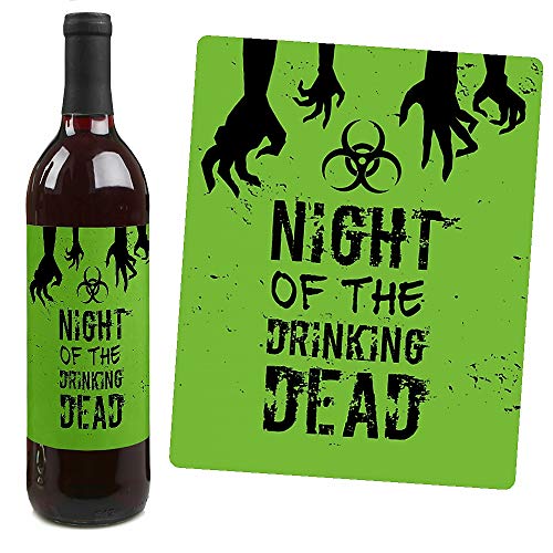 Decoraciones de fiesta de Halloween: 4 etiquetas de Zombie Zone para botellas de vino de adultos 4