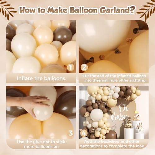 Image of Boho Brown White Nude Balloon Garland Arch Kit 170Pcs, Different Sizes Dark Brown White Sand Neutral Balloons for Bear Woodland Birthday Baby Shower 2026 Graduation Wedding Party Decorations