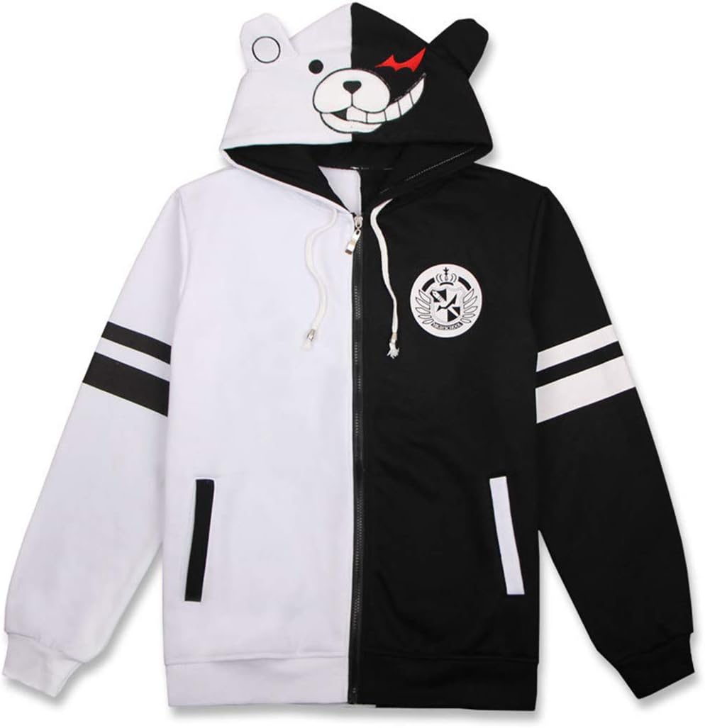 Black White Bear Hoodies Anime Cosplay Costume Zipper Unisex Jacket Uniform