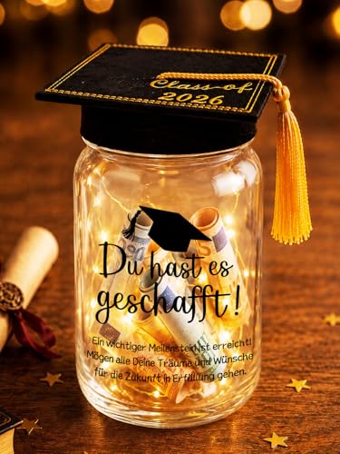 TUZELITA Original Bestandene Prüfung Geschenk LED Flaschenlicht Abschluss Geldgeschenke Verpackung mit Absolventenhut - Geschenkbox für ABI Bachelor Master Abschluss Geschenk Du hast es Geschafft
