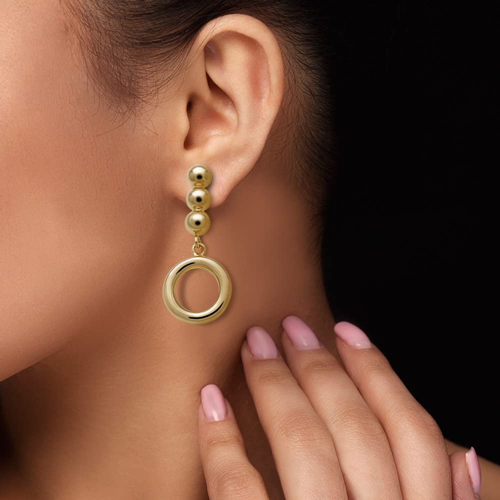 Pendientes de Aros y Bolas Para Mujer Chapados En Oro De 18K- Diseño Artesanal (Medida aprox. 3,1 cm de largo y 1,5 cm de cabezal. Aro de 1,3 cm de diámetro exterior y 2 mm de espesor)
