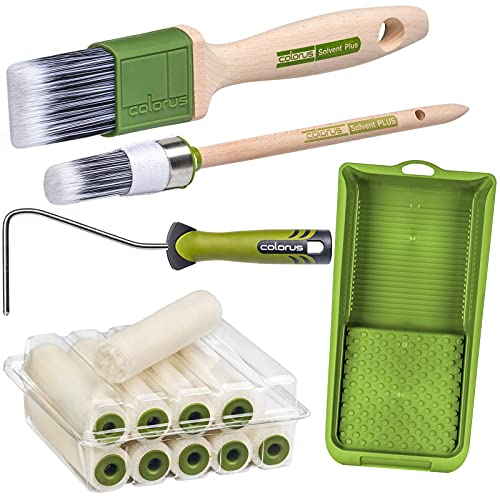 Professionele verfkwast lakkwast mt. 06 (30 mm) en 50 mm | velours verfroller verfroller verfroller 10 cm | verfbak verfbak verfbad 15 x 32 cm | roestvrij staal opsteekbeugel verfroller-beugel - Afbeelding 3