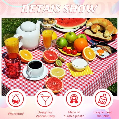 Image of 6 Pack Red and White Plastic Checkered Tablecloth, Premium Decorative Disposable Red Gingham Plaid Table Cloths for Parties, Rectangle Party Table Cover for Picnic Farm Birthday Wedding, 54x108 Inch