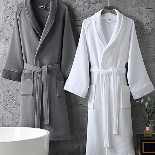 GHYUBYER Bathrobe Towel for Women，100% Cotton Terry Robe, Unisex Men Women, Lightweight, Soft, Absorbent, Spa, Pool (Color : White, Size : X-Large)3
