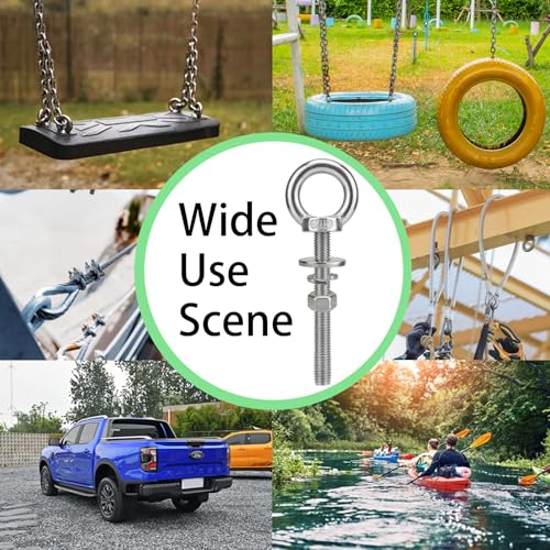 Image of M12 x 100mm Stainless Steel Eye Bolt with Nuts 2 Pack, 15 /32 inch x 4 inch Long Shoulder Lifting Ring Eye Bolt for Boat & Hanging, Heavy Duty Marine Grade Threaded Eyebolts for Tie Down Outdoor