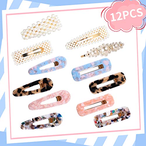 Jeteven, 12 fermagli per capelli in resina acrilica con perle, per donne e ragazze, regalo di compleanno, San Valentino