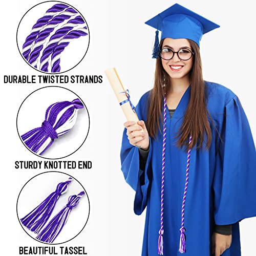 Image of Graduation Honor Cord Purple and White Yarn Honor Cord with Tassel 67 inch Long for Graduation Ceremony