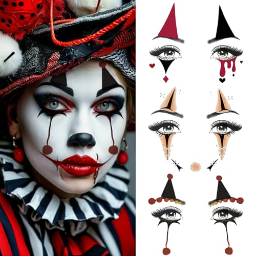 10 Sheets Halloween Face Eye Makeup Tattoos Stickers Clown Spiderweb Demon Vampire Eyeliner Eyeshadow Temporary Fake Tattoos Stickers Day of Dead Decoration for Masquerade Cosplay Carnival Party