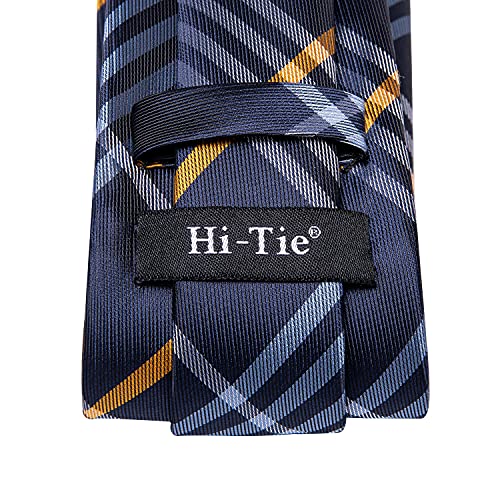 Image of Hi-Tie Mens Plaid Ties Classic Paisley Necktie with Handkerchief Cufflinks Set Business Stripe Tie