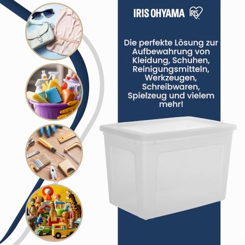 Iris Ohyama, Mehrzweck-Aufbewahrungsbox, 70L, 4er-Set, einfaches Verschließen, stapelbar, aus transparentem Kunststoff, für Kleidung… – Ansicht 5