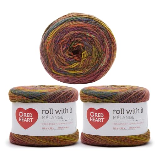 Image of Red Heart Roll with It Melange Curtain Call Yarn - 3 Pack of 150g /5.3oz - Acrylic - 4 Medium (Worsted) - 389 Yards - Knitting /Crochet