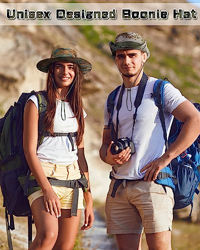 6 Pieces Wide Brim Boonie Hat Sun Fishing Hats For Men Women Camo Solid Bucket Hats Boonie Cap For Safari Military Hiking (Lovely Style #TOP5