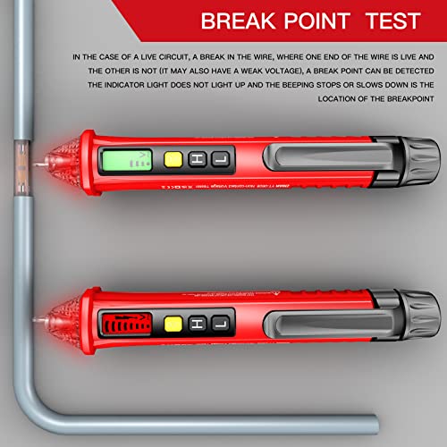 Zhjan Non-Contact Voltage Tester,Dual Range Ac 12V-1000V/48V-1000V, Pocket-Sized, Led Flashlight,Buzzer Alarm, Includes Batteries And Electrical Tester, Null Wire Judgment(Red) #TOP5