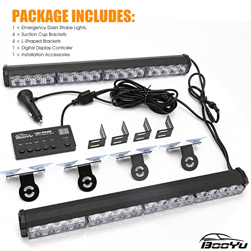 Booyu Front And Rear Windshield Traffic Advisor Light Bar W/ Digital Display Controller Led Emergency Strobe Visor Interior Safety Warning Hazard Flashing Lights For Trucks Vehicles (Blue/White) #TOP6