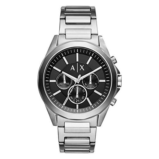 Armani Exchange Reloj para Hombre, Movimiento cronógrafo, 44mm Caja de acero inoxidable plateado con correa de acero inoxidable, AX2600, Tono plata y gris oscuro
