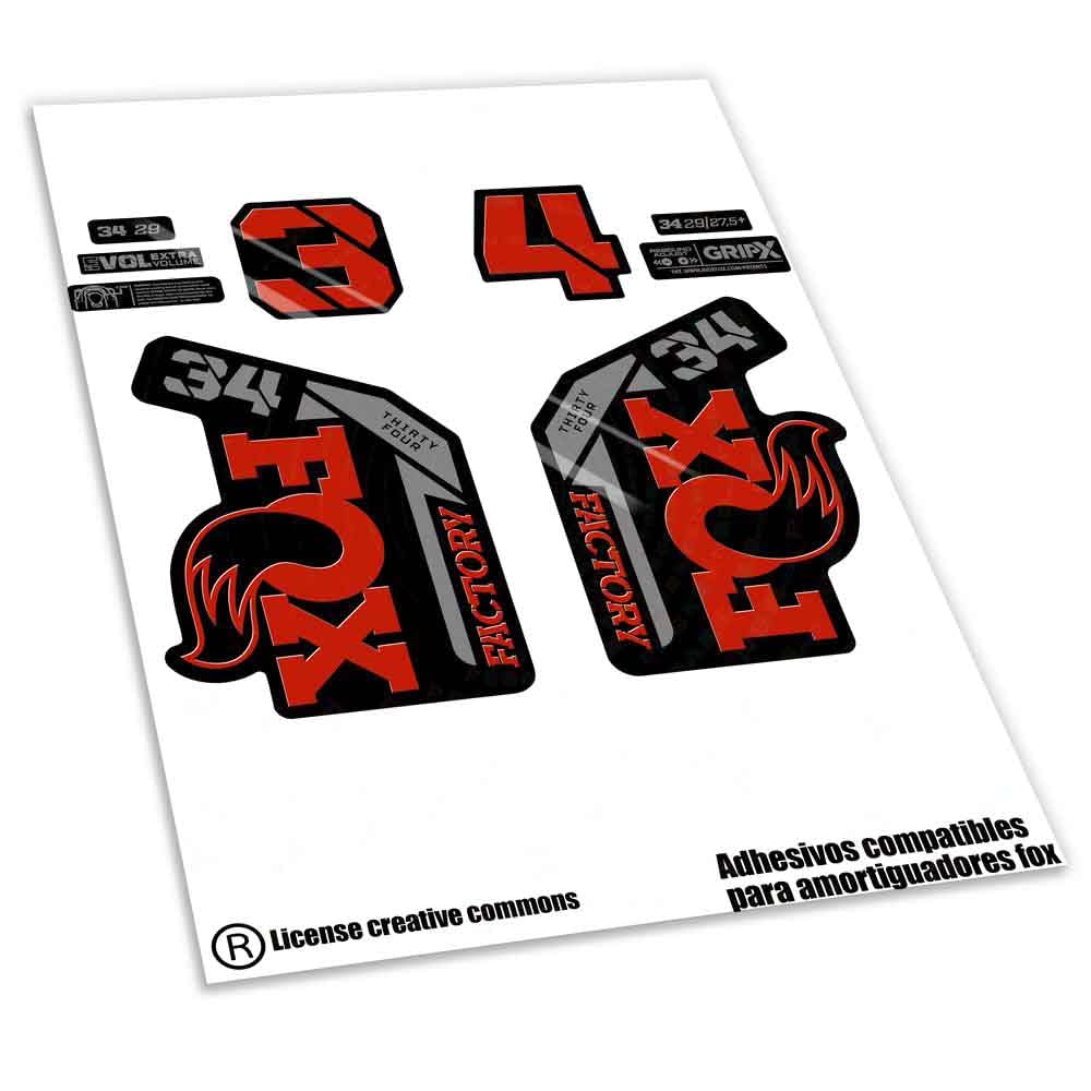 Rif:VP638 Adesivi compatibili con forcella FOX- 34 KASHIMA 2025 MTB, adesivi, adesivi, vinili per mountain bike. (ROSSO)