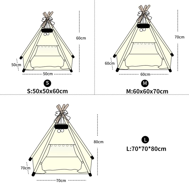 Mascotas Tipi Tienda de campaña para perros con alfombra de felpa lavable para gatos, cama para perros y gatos, casa de juegos, 70 x 70 x 80 cm