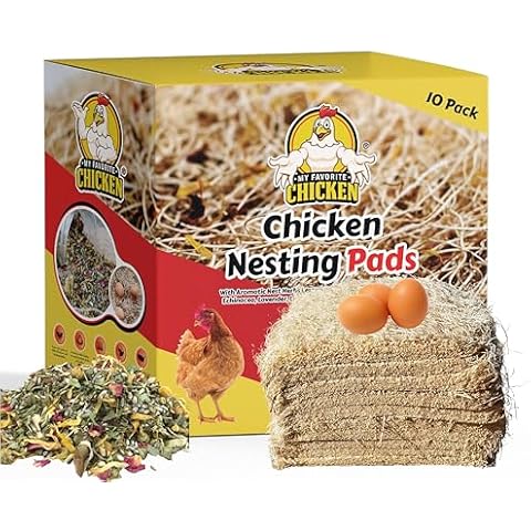 Chicken Nesting Pads with Aromatic Nest Herbs | Natural Excelsior Aspen Fiber Poultry Bedding | 13 x 13 Inches | Pack of 10 Cover