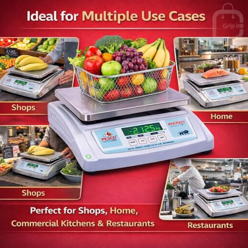 Image of Gripit Digital Weighing Scale 35kg x 1g Accuracy with 10x12 Inch Stainless Steel Pan | Heavy Duty Weight Machine for Shop, Kitchen & Commercial Use | Fast & Accurate Gram Weighing Machine