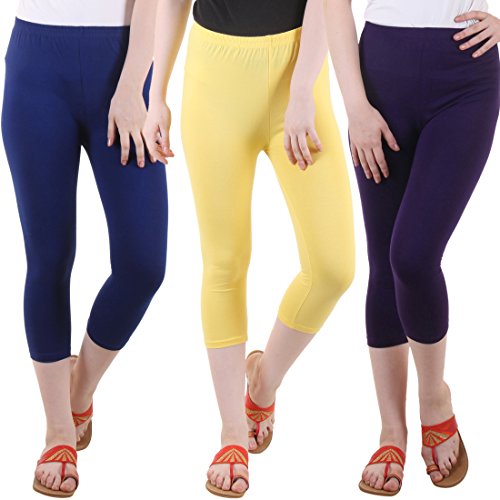 Image of DIAZ Women's Super Combed Cotton Elastane Stretch Slim Fit Printed Capri -Pack of 3