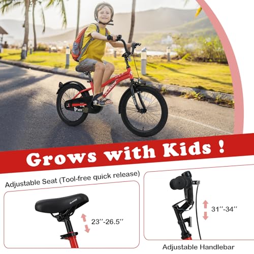 Image of Olakids Kids Bike, 12 14 16 18 Inch Toddlers Bike with Training Wheels Safety Bell Adjustable Seat and Handlebar, Handbrake and Coaster Brake, Children's Bicycle for Boys Girls
