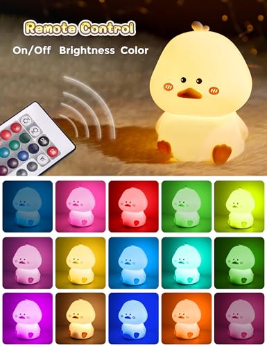 Image of L LOHAS LED Cute Duck Night Light, Kawaii Duck Lamp, Desk Decor, Cute Stuff, Squishy Duck Light, 16 Colors Table Lamp with Remote Control, USB Rechargeable, Ideal Funny Gifts