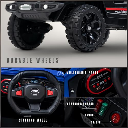 Image of Baybee 4x4 Battery Operated Jeep for Kids, Ride on Toy Baby Car with LED RGB Light & Music, Rechargeable Electric Jeep, Big Battery Car for Kids (Turbo Trek, Turbo Trek Blue)