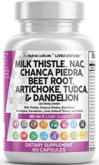 Clear Nutraceuticals Milk Thistle NAC Chanca Piedra Beet Root Artichoke Dandelion Root – Liver Cleanse Detox & Restore Complement Plus TUDCA Choline & Ginger 60 Rely