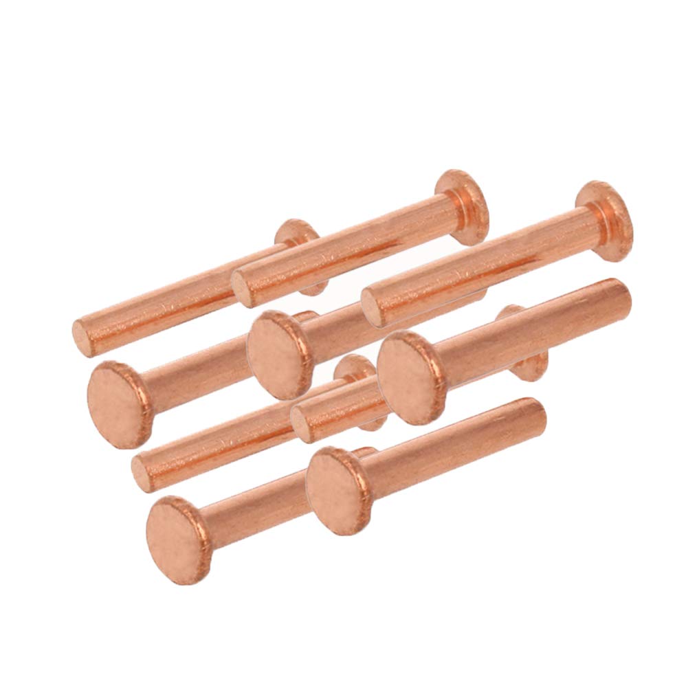 MroMax Diameter 6mm Long 35mm Flat Head Bolts Copper Solid Rivets Fasteners Rivets Brass Tone 10pcs