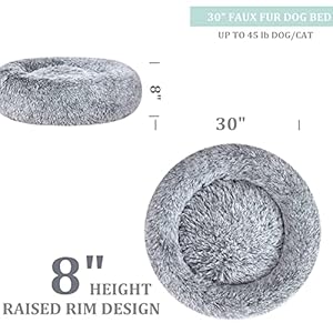   Poohoo-Calming-Faux-Fur-Donut-Cuddler-Dog-BedWashable-Round-Cat-Bed-Pillow-Cuddler-Gradient-Color2330-for-Small-Medium-DogsL-30Grey