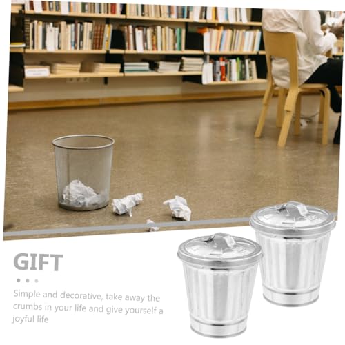 2 Piezas Botes de Basura Galvanizados con Tapa para Escritorio miniatura 3