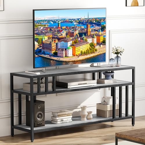 GarveeHome 58'' TV Stand for TV up to 65 Inches, Entertainment Center with Open Storage Shelves, TV Media Console Table with Quadruple-Tube Support for Living Room, Bedroom - 58
