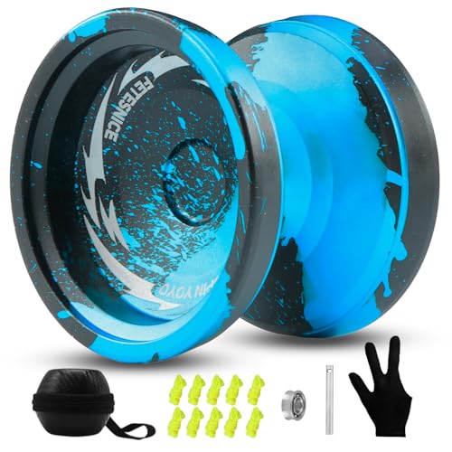 ETESNICE FS23 Yoyo Professional Responsive Yoyo for Kids 8-12, Unresponsive Yo yo for Adults, Dual Function Metal Fingerspin Trick Yo-yos with Yo-yo Strings + Yo-Yo Accessory Kit-Black Blue