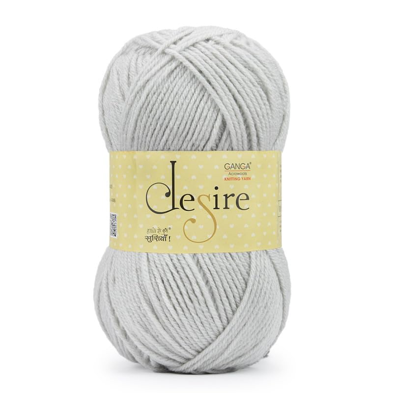 Image of Ganga Acrowools Acrylic Desire Hand Knitting and Crochet Yarn. Pack of 1 Ball - 100Gms. Shade No - DSR050,Glacier Grey
